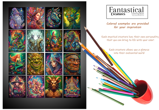 ποΈ Fantastical Creatures - Coloring Book - Gray scale and black line