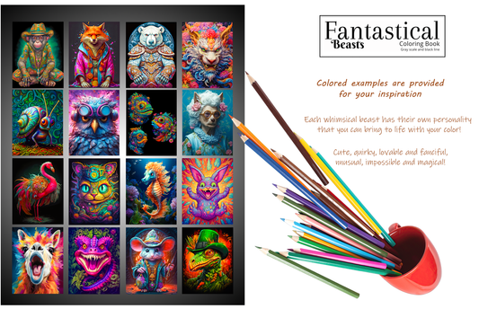 🖍️ Fantastical Beasts - Coloring Book - Gray scale and black line