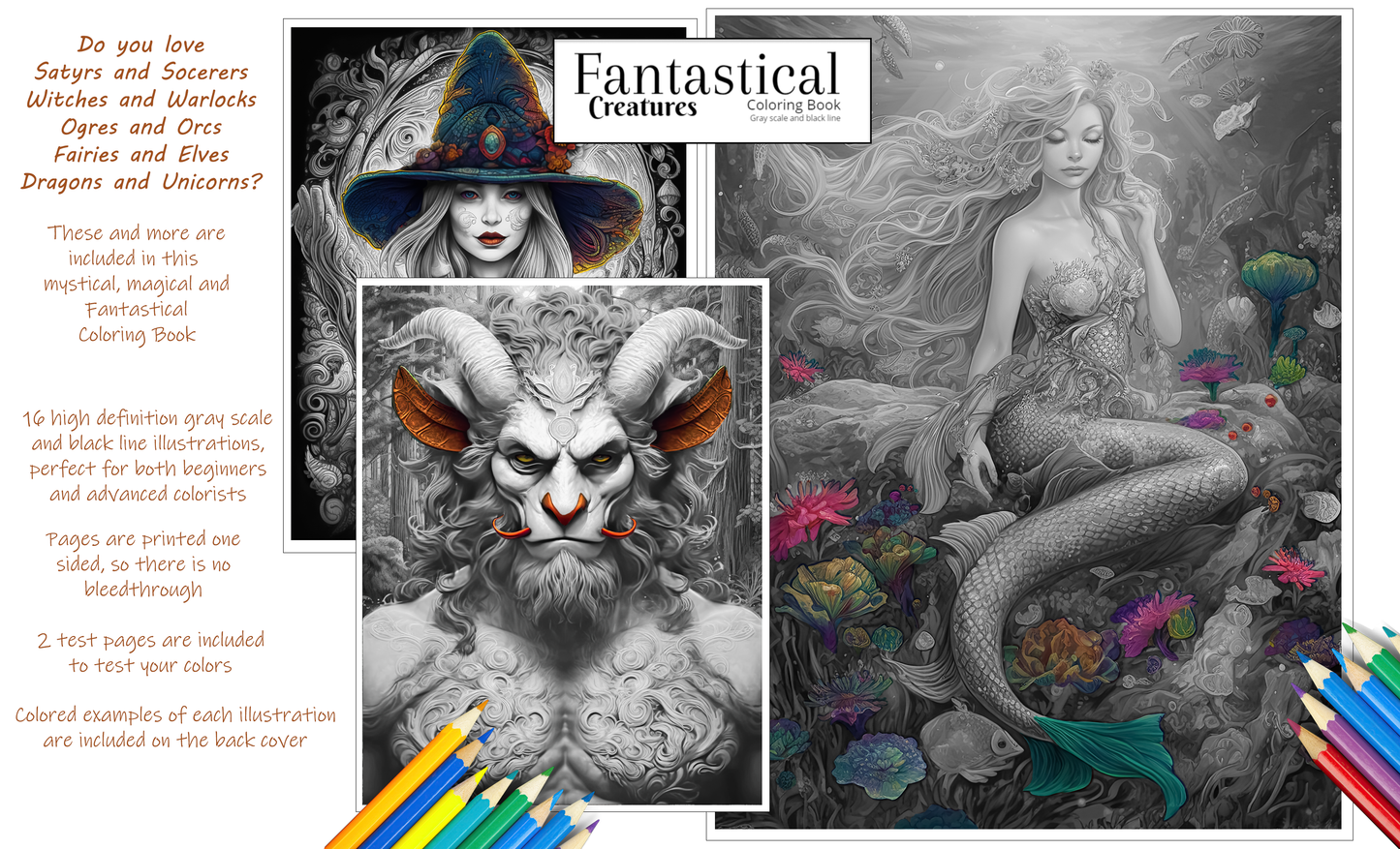 🖍️ Fantastical Creatures - Coloring Book - Gray scale and black line