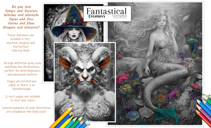 🖍️ Fantastical Creatures - Coloring Book - Gray scale and black line