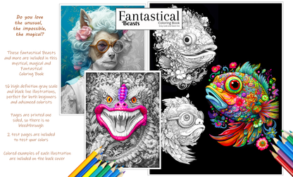 🖍️ Fantastical Beasts - Coloring Book - Gray scale and black line