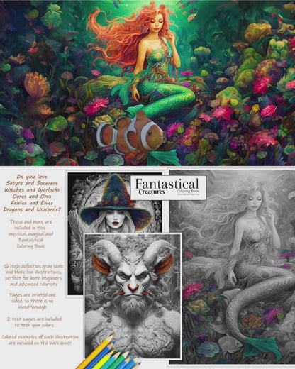 🖍️ Fantastical Creatures - Coloring Book - Gray scale and black line